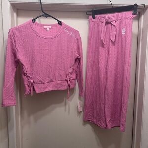NWT Tommy Bahama Girls Outfit Size 6 Pink Embroidered Knit Relaxed 2 Piece Set